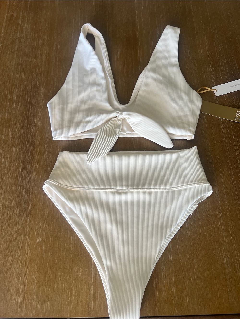 NWT  ✧💎 House of Harlow 1960 💎✧ Cream Ribbed Tie-Front Bikini XS